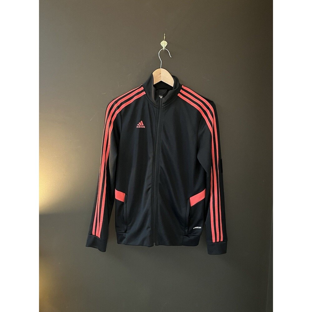 adidas AEROREADY Track Jacket Black Red 3-Stripes Full Zip Gym Training Small